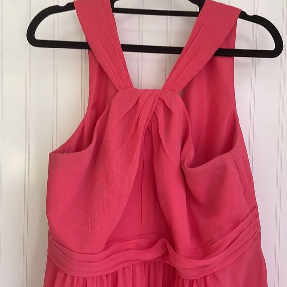 DAVID’S BRIDAL short crinkle chiffon bridesmaid dress style F15600 coral size 16 - Picture 3 of 12